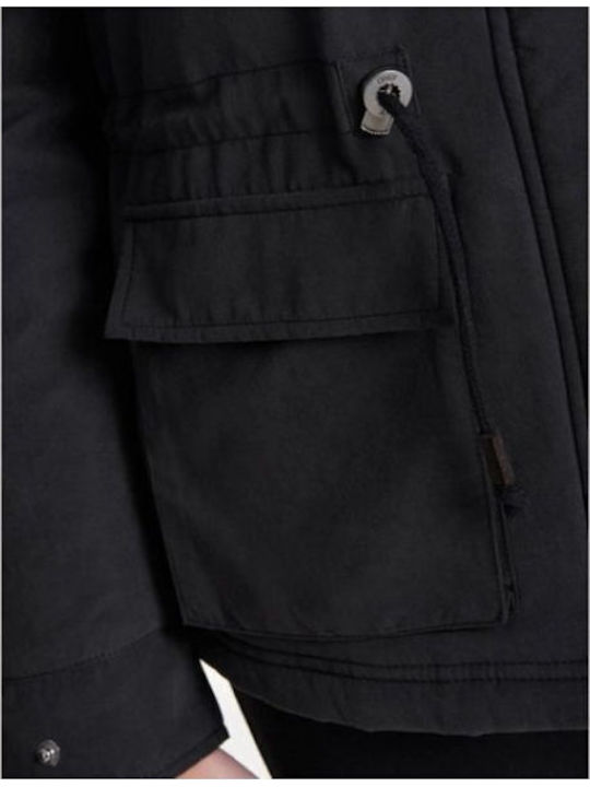 Women's Short Parka Jacket for Winter with Detachable Hood Black