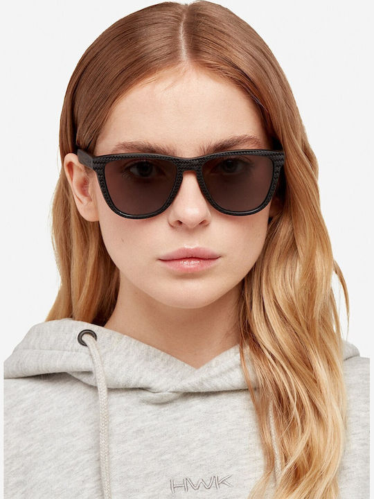 Hawkers One Raw Carbon Fiber Men's Sunglasses with Black Plastic Frame and Gray Polarized Lens NVA3560832