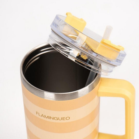 Flamingueo Handled Tumbler Stainless Steel 1.18L Yellow with Straw and Handle