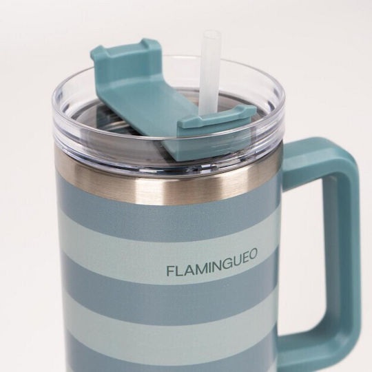 Flamingueo Bottle Thermos Stainless Steel 1.18lt Green with Straw and Handle