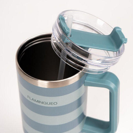 Flamingueo Bottle Thermos Stainless Steel 1.18lt Green with Straw and Handle