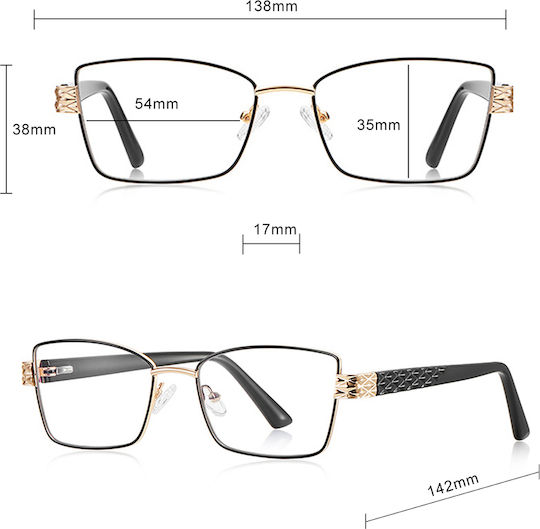 Techsuit Anti-blue Light Glasses Reflex Pc 3171 Women Rectangle Metal Frame Ac Lens Black