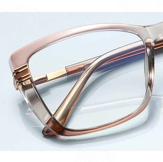 Techsuit Anti-Blue Light Glasses Reflex PC 2273 Women Oversized TR90 & Metal Frame AC Lens Transparent Brown