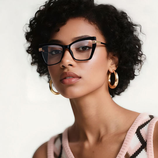 Techsuit Anti-Blue Light Glasses Reflex PC 2269 Women Oversized TR90 & Metal Frame AC Lens Black