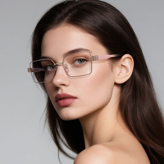 Techsuit Anti-Blue Light Glasses Reflex PC 3160 Women Rectangle Metal Frame AC Lens Rose Gold