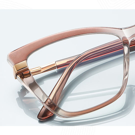 Techsuit Anti-blue Light Glasses Reflex Pc 2271 Women Rectangle Tr90&metal Frame Ac Lens Transparent Brown