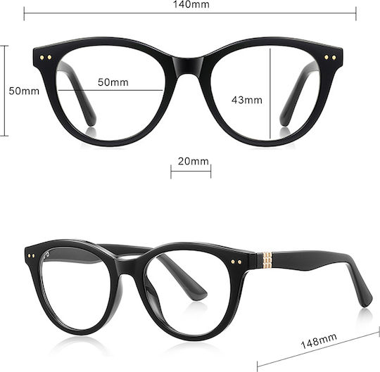 Techsuit Anti-Blue Light Glasses Reflex PC 2231 Men Round TR90 & Metal Frame AC Lens Black