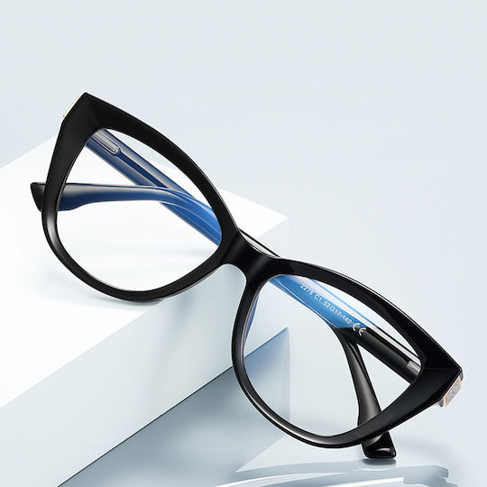 Techsuit Anti-Blue Light Glasses Reflex PC 2276 Women Cat Eye TR90 & Metal Frame AC Lens Black
