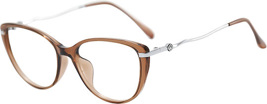 Techsuit Anti-blue Light Glasses Reflex Pc 86162 Women Round Tr90&metal Frame Ac Lens Silver Brown