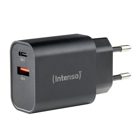 Intenso Φορτιστής Χωρίς Καλώδιο με Θύρα USB-A και Θύρα USB-C 30W Μαύρος (W30AC)