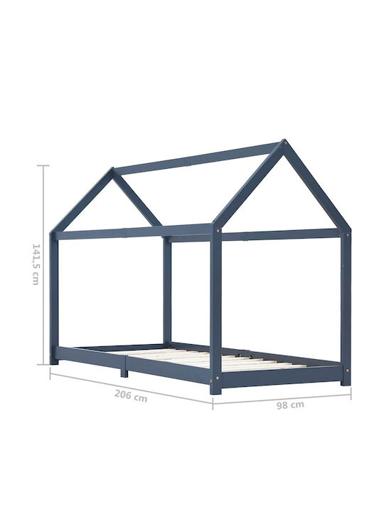 Pat pentru Copii Single Gri pentru Saltea 90x200cm