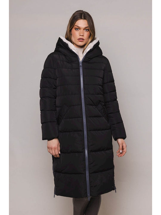 Women's Long Puffer Jacket for Winter Black