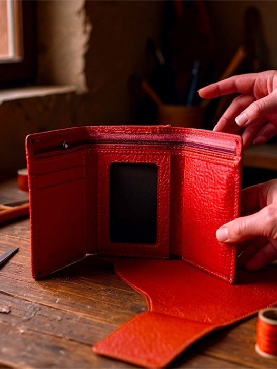 Small Leather Women's Wallet Classic Red