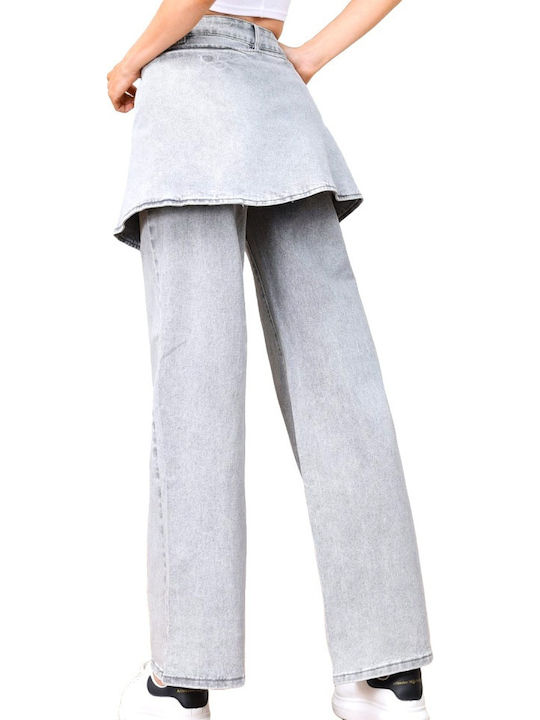 Hoch tailliert Damenjeans Schlaghose in Entspannter Passform Gray
