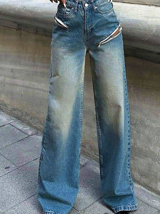 Ψηλόμεσο Γυναικείο Jean Παντελόνι σε Relaxed Εφαρμογή Blue