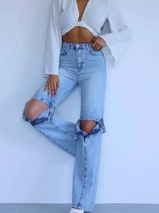 Hoch tailliert Damenjeans in Mom-Passform Baby Blue