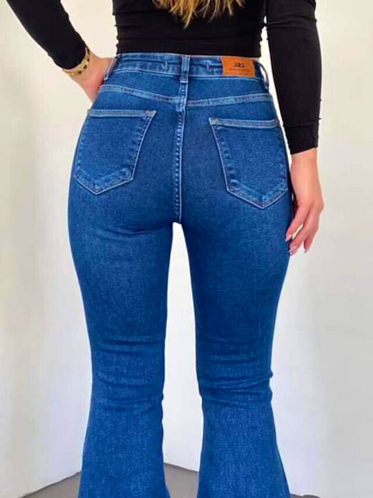 Hoch tailliert Damenjeans Schlaghose in Entspannter Passform Blue