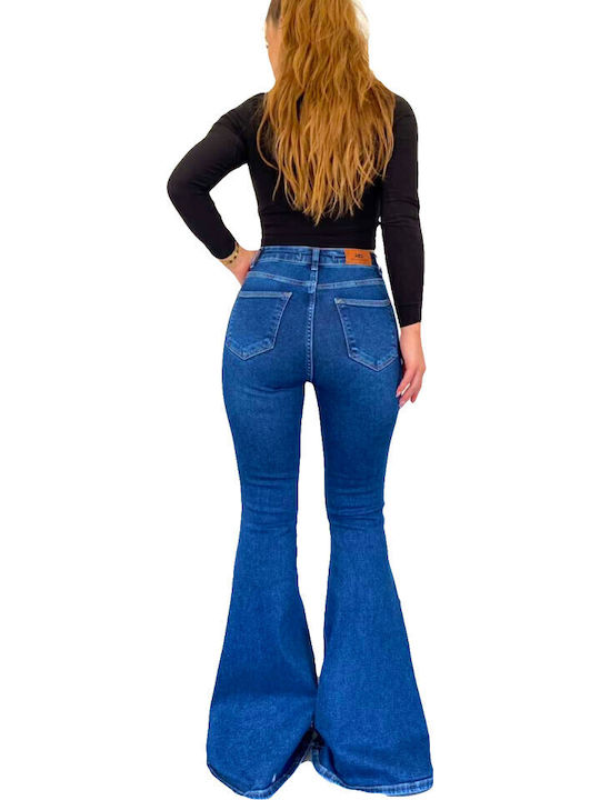 Hoch tailliert Damenjeans Schlaghose in Entspannter Passform Blue
