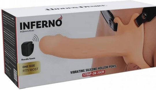 Gurtzeug Strap-On Hohlkörper Vibrator Silikon & Kabellose Fernbedienung Hidden Desire Inferno Hohlpenis Strap-On Vibrator Fleisch 20cm
