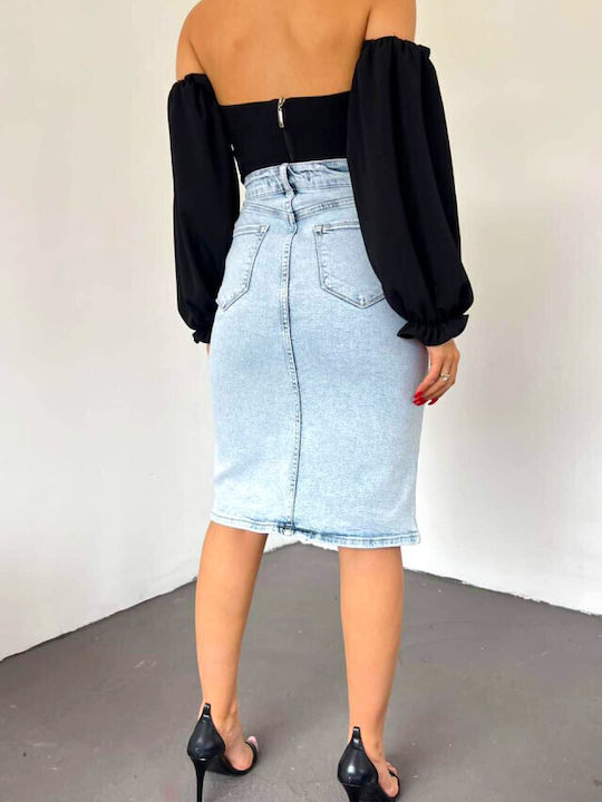 Fustă-Șort pentru Femei din Denim Talie Înaltă Albastru deschis Fustă-Șort pentru Femei din Denim Talie Înaltă Albastru deschis