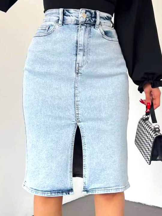 Fustă-Șort pentru femei Denim Cu talie înaltă Albastru deschis