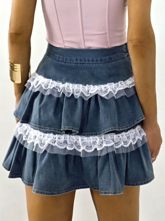 Fustă-Șort pentru femei Denim Cu talie înaltă Navy Pink