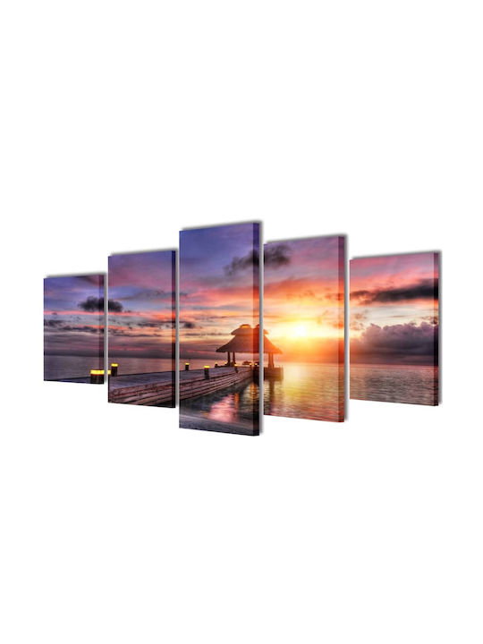 vidaXL Fivefold Painting on Canvas 100x50cm