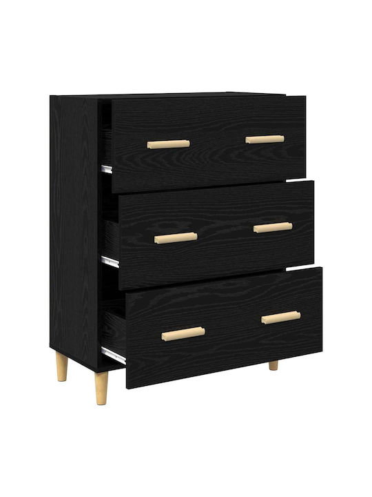 Sideboard Wooden with Drawers Black Oak 34x69.5x90cm