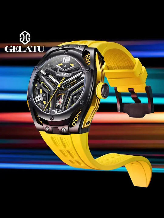 Gelatu Мъжки Часовник Автоматичен с Жълта Метална Гривна