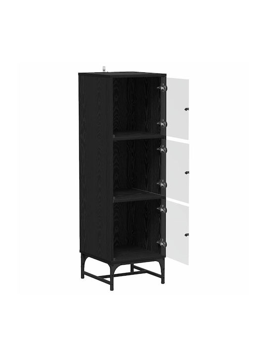 Wohnzimmer Vitrine aus Holz & Metall mit Verglasung Schwarze Eiche 35x37x117cm
