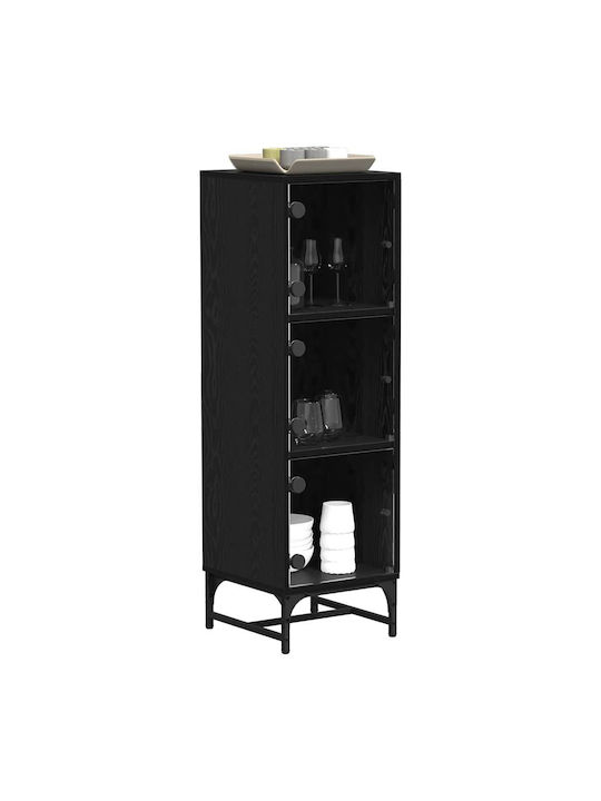 Wohnzimmer Vitrine aus Holz & Metall mit Verglasung Schwarze Eiche 35x37x117cm