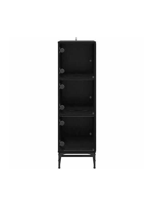 Wohnzimmer Vitrine aus Holz & Metall mit Verglasung Schwarze Eiche 35x37x117cm