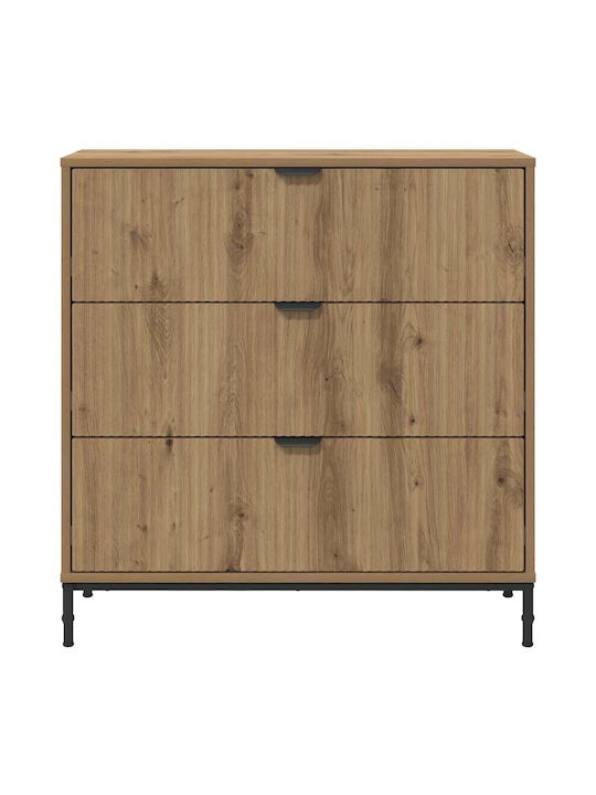 Wooden Chest of Drawers with 3 Drawers Oaks 79.5x33x82cm