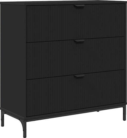 Wooden Chest of Drawers with 3 Drawers Black Velvet-Black Metal 79.5x33x82cm
