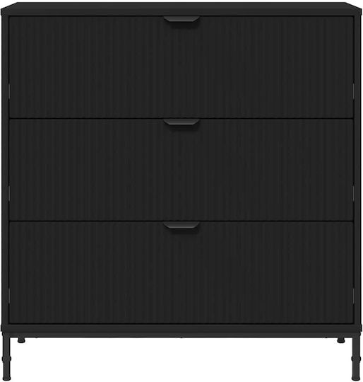 Wooden Chest of Drawers with 3 Drawers Black Velvet-Black Metal 79.5x33x82cm