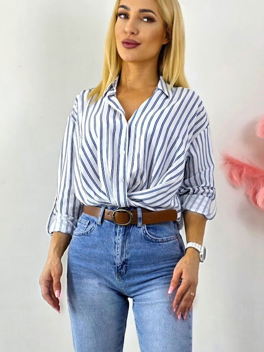 Μακρυμάνικο Γυναικείο Πουκάμισο Navy/white Ριγέ