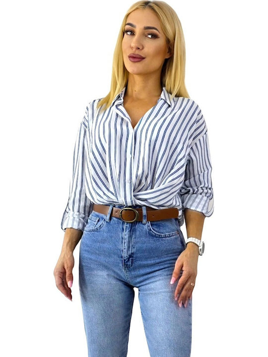 Μακρυμάνικο Γυναικείο Πουκάμισο Navy/white Ριγέ