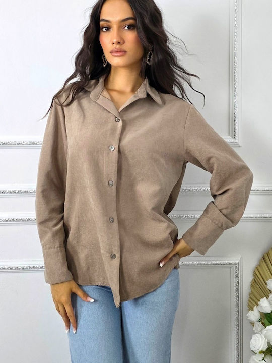 Women's Monochrome Long Sleeve Shirt Beige
