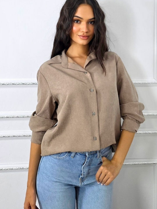 Women's Monochrome Long Sleeve Shirt Beige