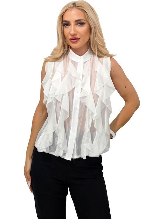 Fără mâneci Femei Denim Cămașă White Imprimeu