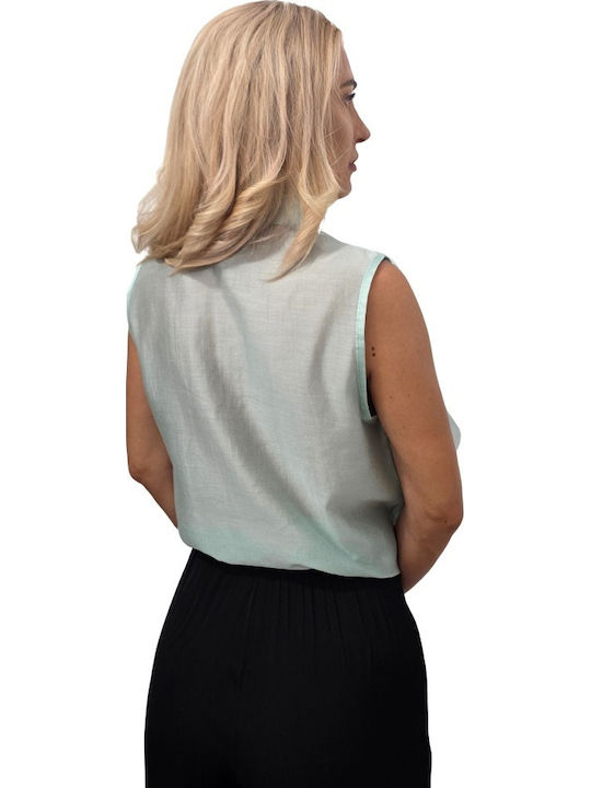 Ärmellos Damen Denim Hemd Mint Green Druck