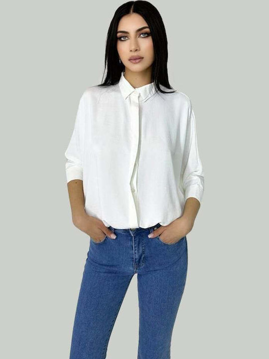 Langärmelig Damen Hemd White Druck