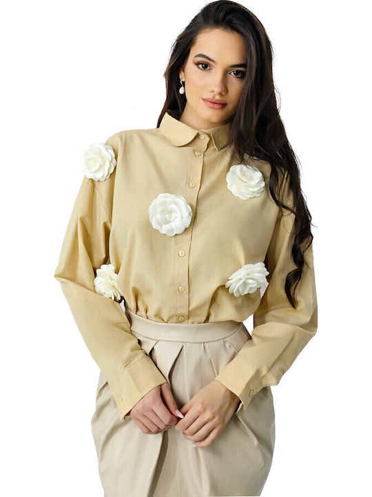 Mânecă lungă Femei Cămașă Cream Floral