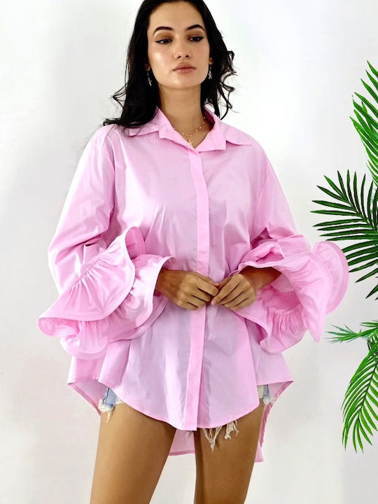 Μακρυμάνικο Γυναικείο Πουκάμισο Pink