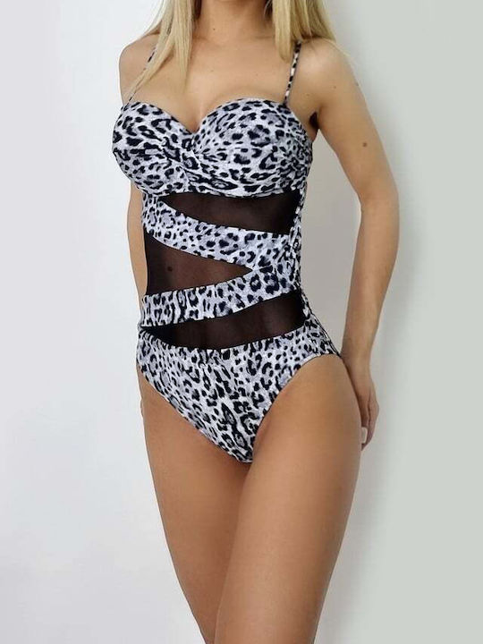 Ολόσωμο Μαγιό με Ανοίγματα Animal Print White, Leopard