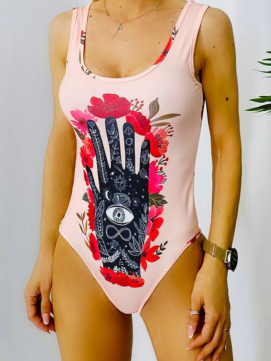 One-Piece Swimsuit Floral Orange