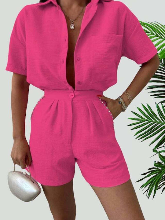 Set de femei cu Talie înaltă Pantaloni scurți Fuchsia