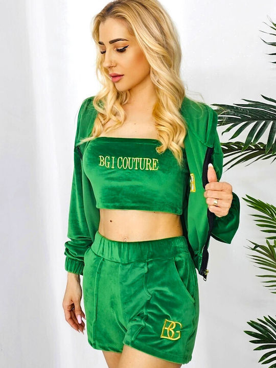 Set Pentru Femei Cu Pantaloni Scurți Sport Talie Înaltă Verde Smarald