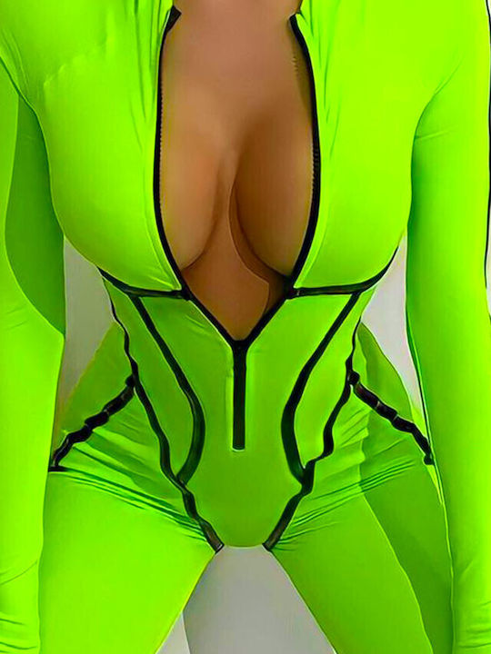 Salopetă Întreagă De Damă Cu Mâneci Lungi Neon Verde
