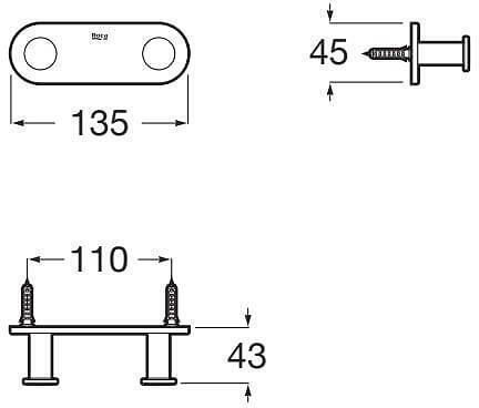Roca Haken Badezimmer Doppelt Schrauben ​13.5x4.3cm Silber